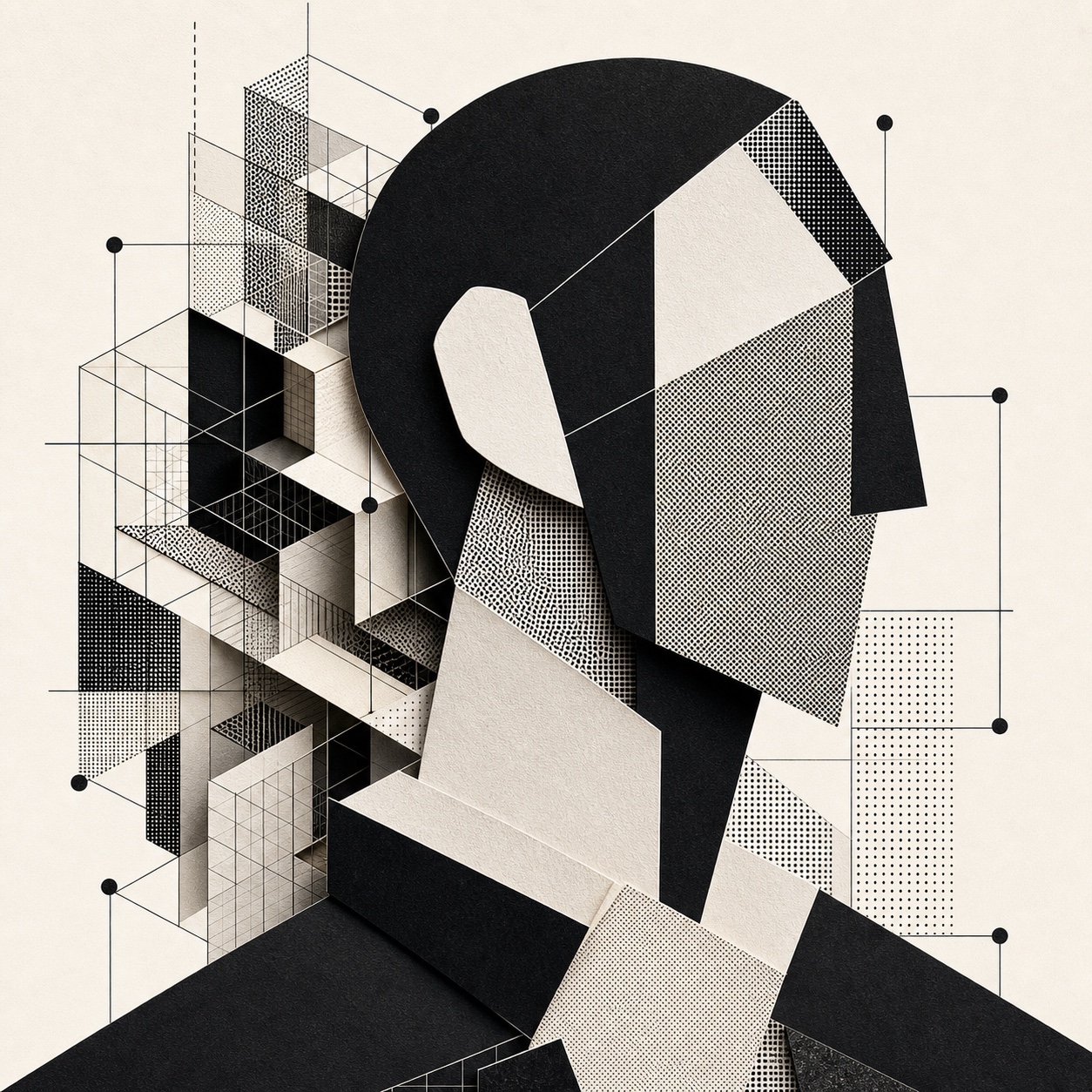 Abstract editorial artwork for Designing Companies for the AI Era